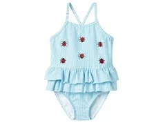 Lyseblå stribet badedragt med broderi af mariehøns og flæseskørt fra Name It 13239671 bonnie blue